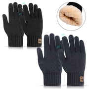 2 Pairs Winter Wool Gloves for Men Women, Fleece Lined Knit Gloves with Touchscreen Fingers, Elastic Thermal Knit Lining Warm Gloves for Cold Weather