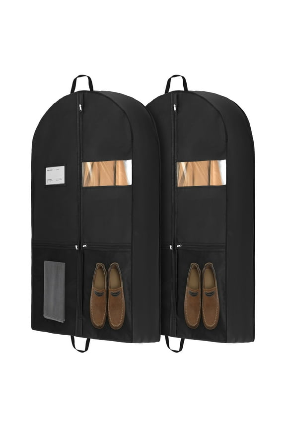 2 Pcs 43" Heavy Duty Garment Bags for Travel 6.5" Gusseted Suit Bags for Closet Storage 2 Handles Hanging Clothes Bag with Pocket Mens Suit Cover for Shirts, Coats, Dresses, Suit Holder
