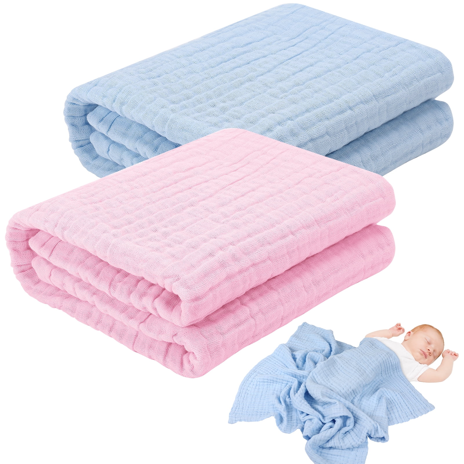 Abaima 2 Pcs 41* 41 inch Baby Bath Towels, Muslin Baby Bath Blanket, 6