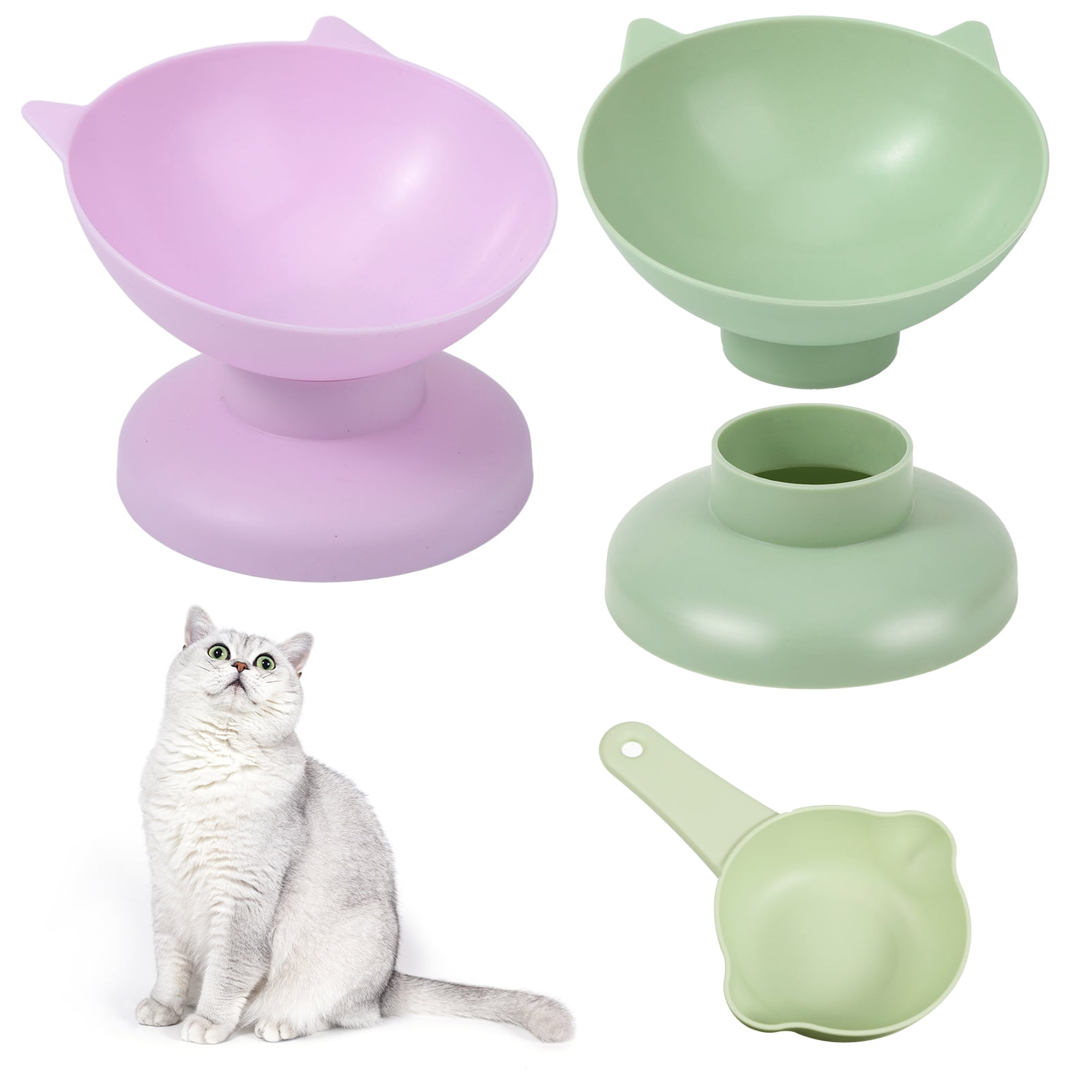 Abaima 2 Pcs Elevated Cat Bowls and Spoon Set, Slow Feeder Cat Bowl