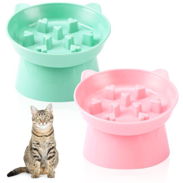 Abaima 2 Pcs Extra Wide Elevated Cat Bowls, Slow Feeder Cat Bowl