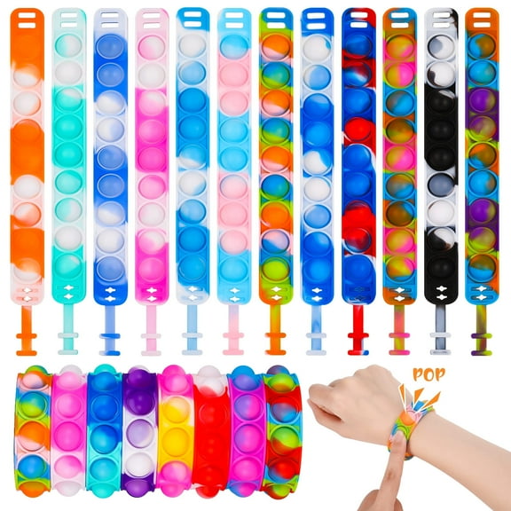 Abaima 20 Pcs Popper Bracelet, Tie Dye Push Pop Fidget Toy, Durable Adjustable Popper Party Favors, Silicone Stress Relief Play Bracelet for Kids, Girls, Adult, ADHD ADD