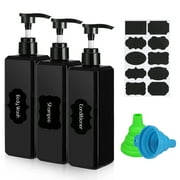 Abaima 3 Pack 16oz Empty Pump Bottle Square, Shampoo And Conditioner Dispenser Bottle, 500ml Refillable Clear Shower Soap Dispenser Bottle With Silicone Funnels And Labels(Black-500ml)