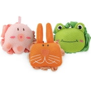Abaima 3 Pack Kids Bath Loofah Sponge, Cute Frog and Octopus Shape, Body Scrubber Mesh Loofahs Sponge, Designed for Baby Boys and Girl