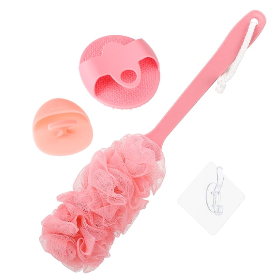 Abaima 3-Pack Shower Brush Set – 16" Long Handle Loofah Back Scrubber, Silicone Body Brush & Face Brush, Quick-Dry Bath Accessories with Hooks for Men, Women & Travel