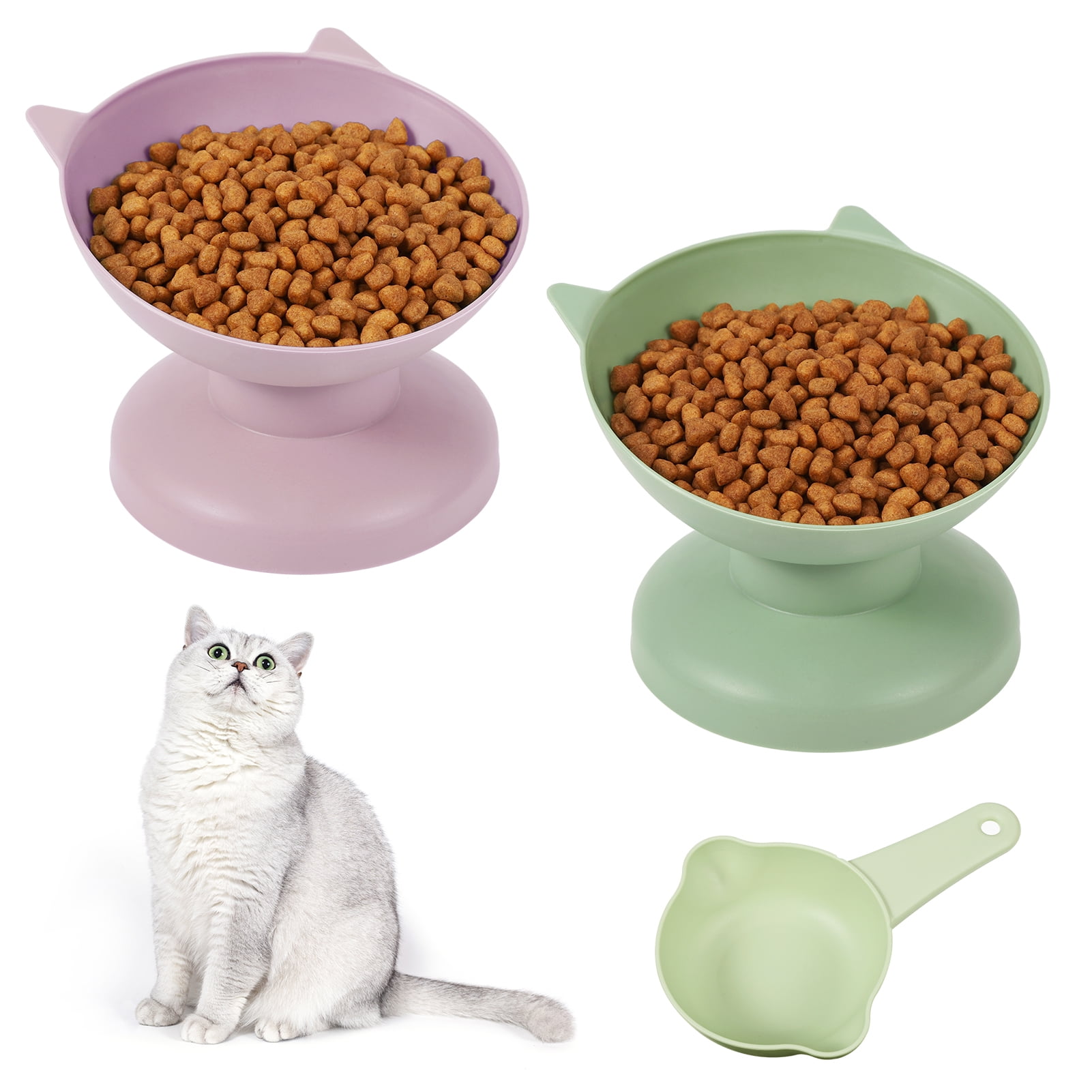 Abaima 3 Pcs Cat Bowls and Spoon Set, Raised Cat Food Bowls Cat Bowls, Elevated Tilted Whisker