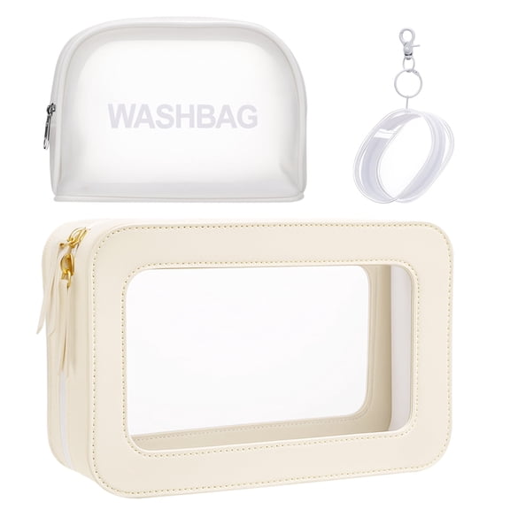 Abaima 3 Pcs Clear Travel Makeup Bag, Waterproof Travel Essentials Toiletry Bag for Women, Carry on Transparent PVC Cosmetic Organizer for Cosmetics Toiletries Skin Care Products
