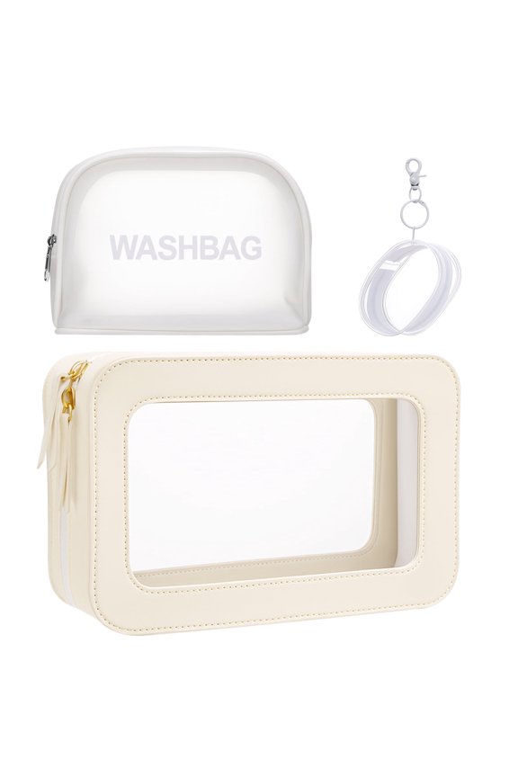 3 Pcs Clear Travel Makeup Bag, Waterproof Travel Essentials Toiletry Bag for Women, Carry on Transparent PVC Cosmetic Organizer for Cosmetics Toiletries Skin Care Products