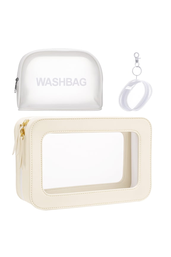 3 Pcs Clear Travel Makeup Bag, Waterproof Travel Essentials Toiletry Bag for Women, Carry on Transparent PVC Cosmetic Organizer for Cosmetics Toiletries Skin Care Products