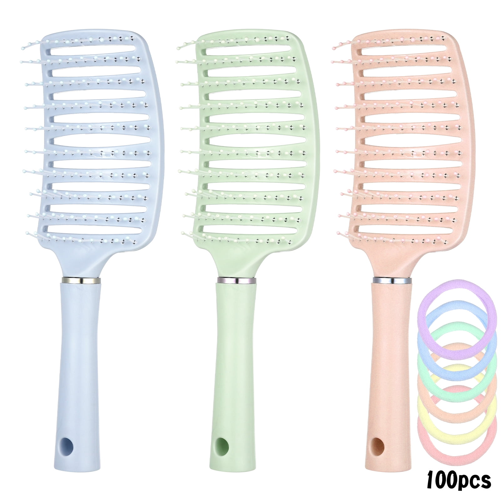 Abaima 3-Pcs Detangling Brush Set, 100 Seamless Hair Ties, Fast Blow ...