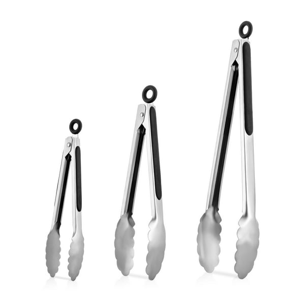 Abaima 3 Pcs Kitchen Tongs for Cooking,8'' 10'' 13'' Stainless Steel Serving Tongs Barbecue Tongs with Non-Slip Grip for Cooking,Grilling,Serving,Salad,BBQ(Black)