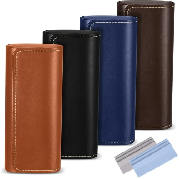 Abaima 4PCS Leather Glasses Case, Eyeglasses Case Hard Shell Lightweight Portable, Sunglasses Case Reading Hard Glasses Cases with Cleaning Cloth for Women Men
