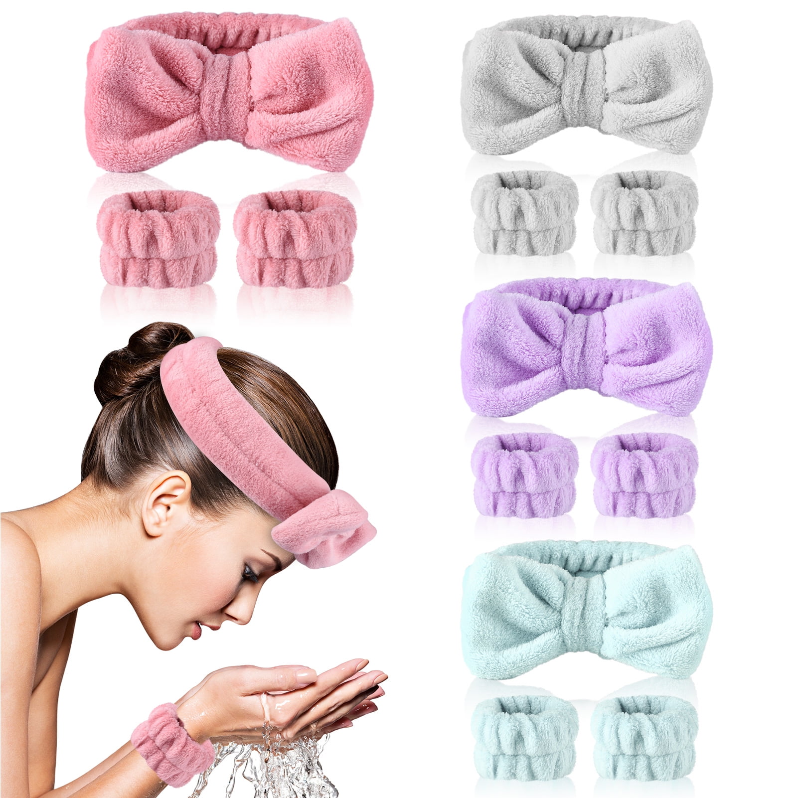 Abaima 4 PCS Face Wash Headband with 8 Pcs Wristband for Women Girls,Skincare Headband, Elastic