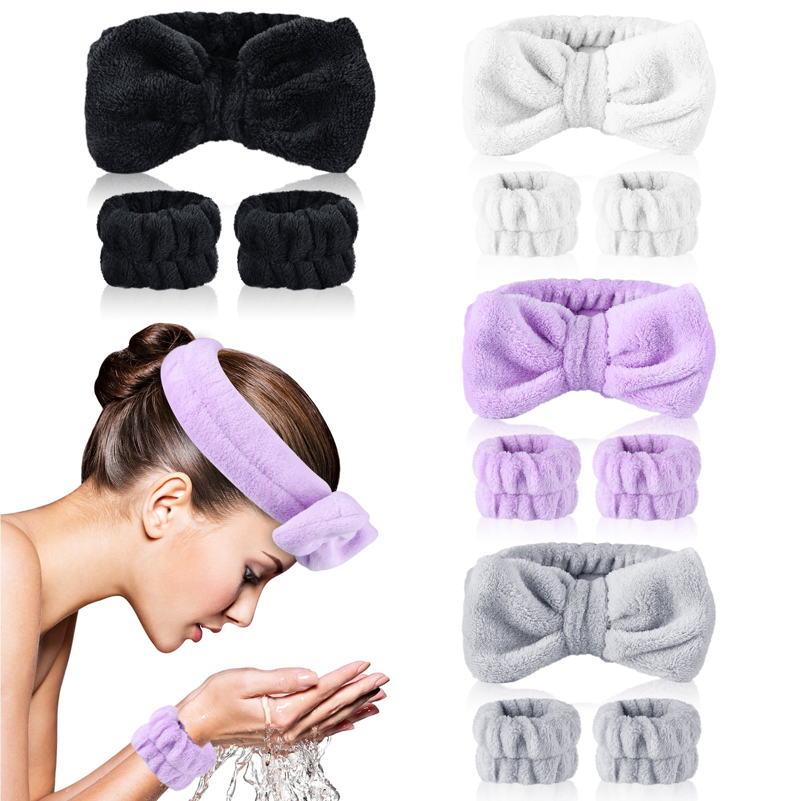 Abaima 4 PCS Face Wash Headband with 8 Pcs Wristband for Women Girls