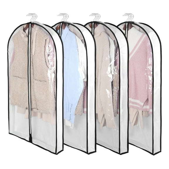 Abaima 4 Pack 40" Garment Bags for Storage, 4" Gusseted Hanging Clothes Bags for Storage, Clear Plastic Suit Garment Bags with Full Zipper, Hanging Clothes Bags for Closet Storage