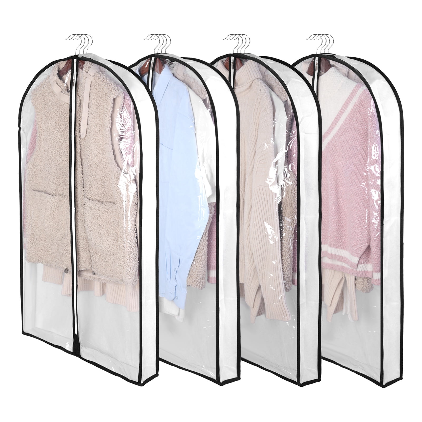 Abaima 4 Pack 40 Garment Bags for Storage 4 Gusseted Hanging Clothes Bags for Storage Clear Plastic Suit Garment Bags with Full Zipper Hanging
