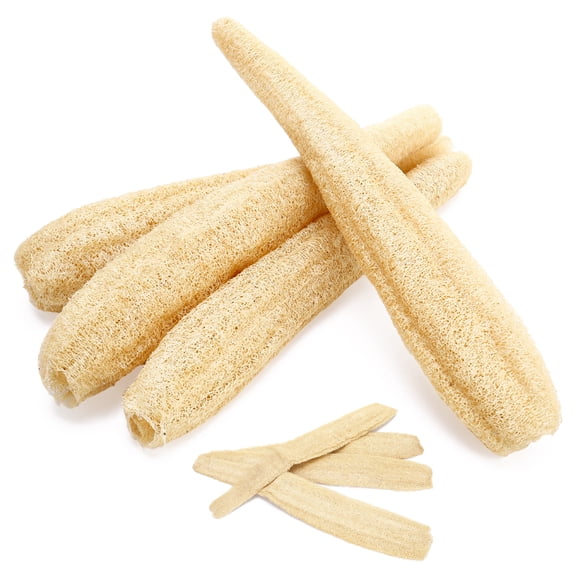 Abaima 4 Pack Natural Loofah Sponge, 20-24 Inch Organic Plant Fiber Exfoliating Body Scrubber, Biodegradable Multi-Purpose Kitchen Dish Scrub for Sensitive Skin & Soap Craft