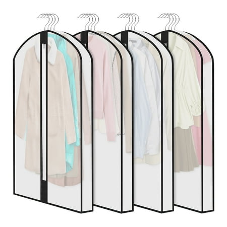 Abaima 4 Pcs 40" Clear Garment Bags for Hanging Clothes, 4" Gusseted Suit Bags for Closet Storage, Plastic Garment Covers with Zipper for Coats, Jackets, Shirts, Dresses
