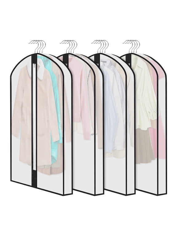 4 Pcs 40" Clear Garment Bags for Hanging Clothes, 4" Gusseted Suit Bags for Closet Storage, Plastic Garment Covers with Zipper for Coats, Jackets, Shirts, Dresses