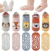 Abaima 5 Pairs Non Slip Socks Toddler Kids Animal, Baby Ankle and Crew Socks, Baby Gifts Socks with Grippers for Girls Boys(1-3Years)