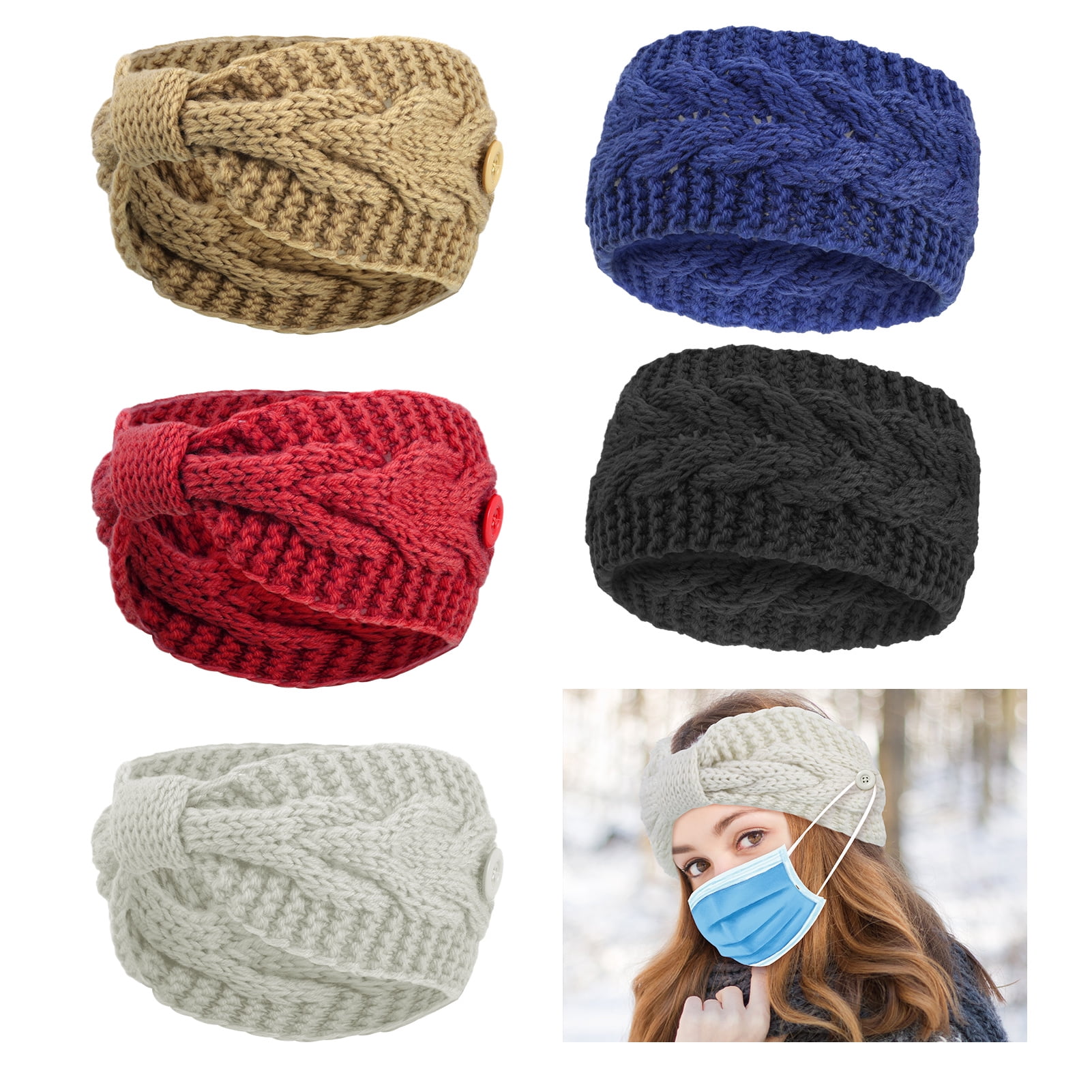 Abaima 5 Pcs Women Winter Knit Headbands, Twisted Elastic Winter Ear