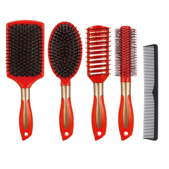 Abaima 5 Pieces Hair Brush Comb Set Detangling Paddle Brush Round Hair Tail Comb Wet Dry Brush for Women Men Hair Styling