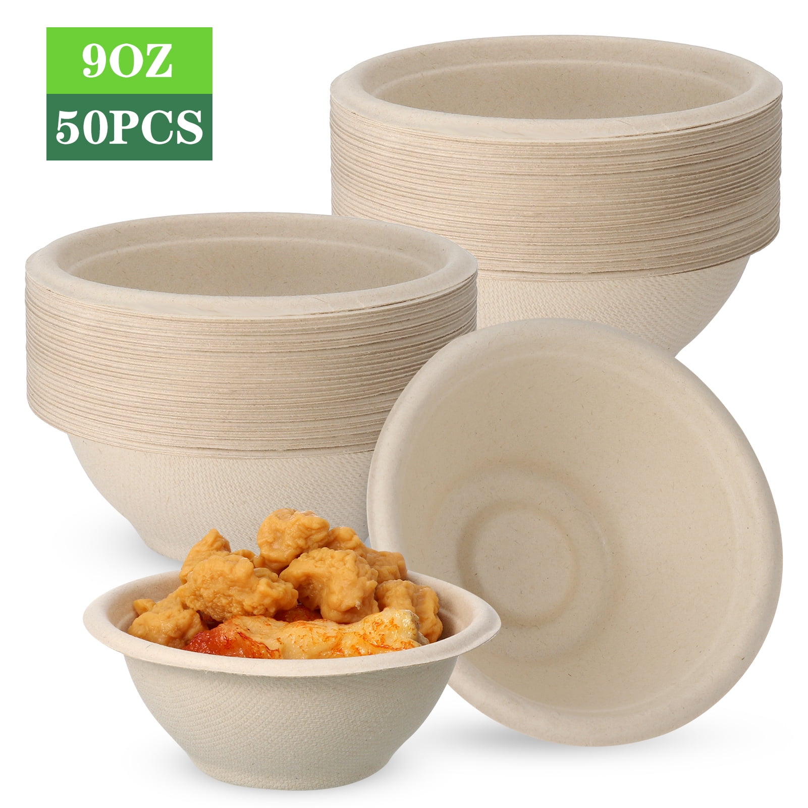 Abaima 50 Pack 9 oz Disposable Paper Bowls 100% Compostable, Heavy-Duty ...
