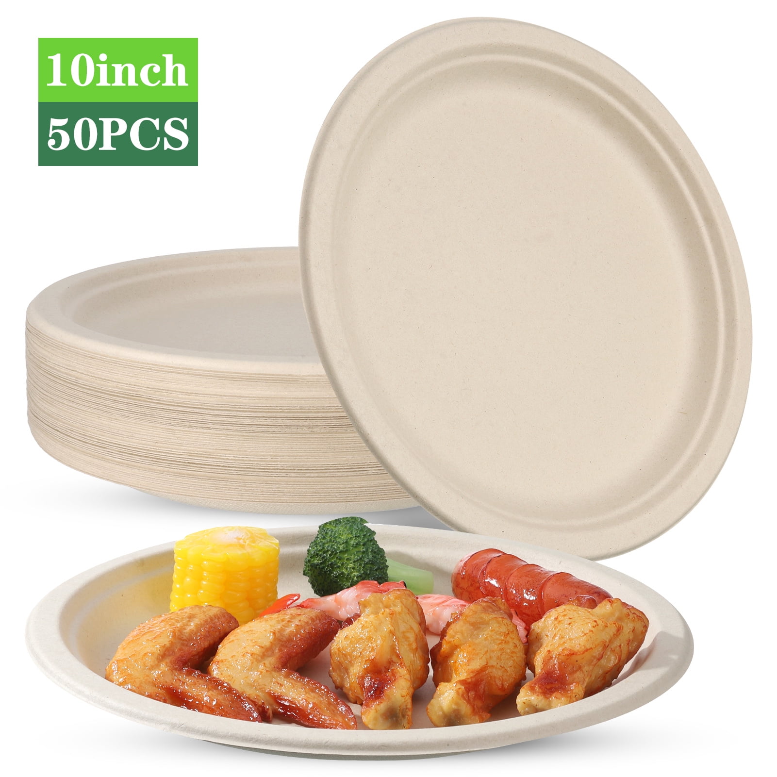Abaima 50 Pack Paper Plates, 10 inch 100 Compostable Plates HeavyDuty