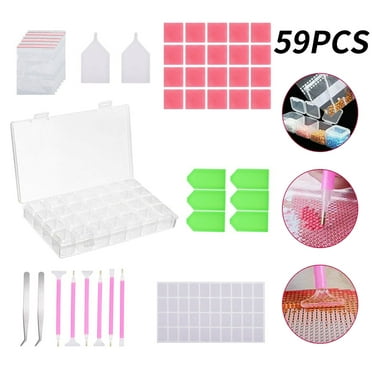 Abaima 59Pcs Diamond Art Painting Tool Kits,5D DIY Diamond Art Painting Accessories,Diamond Cross Stitch Kits with 28 Slots Diamond Embroidery Box,Diamond Dot Accessories for Adults or Kids