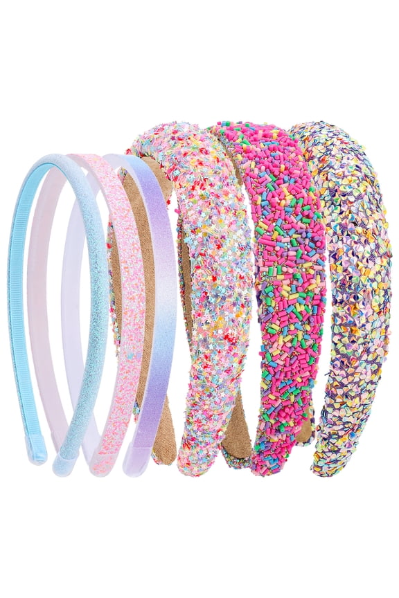 6 Pcs Headbands for Girls, Sprinkle Padded Head Bands for Kids, Puffy Toddler Headbands, Little Girl Confetti Hair Band Accessory, Pink Candy Hairbands, Easter Basket Fillers Stocking Stuffers