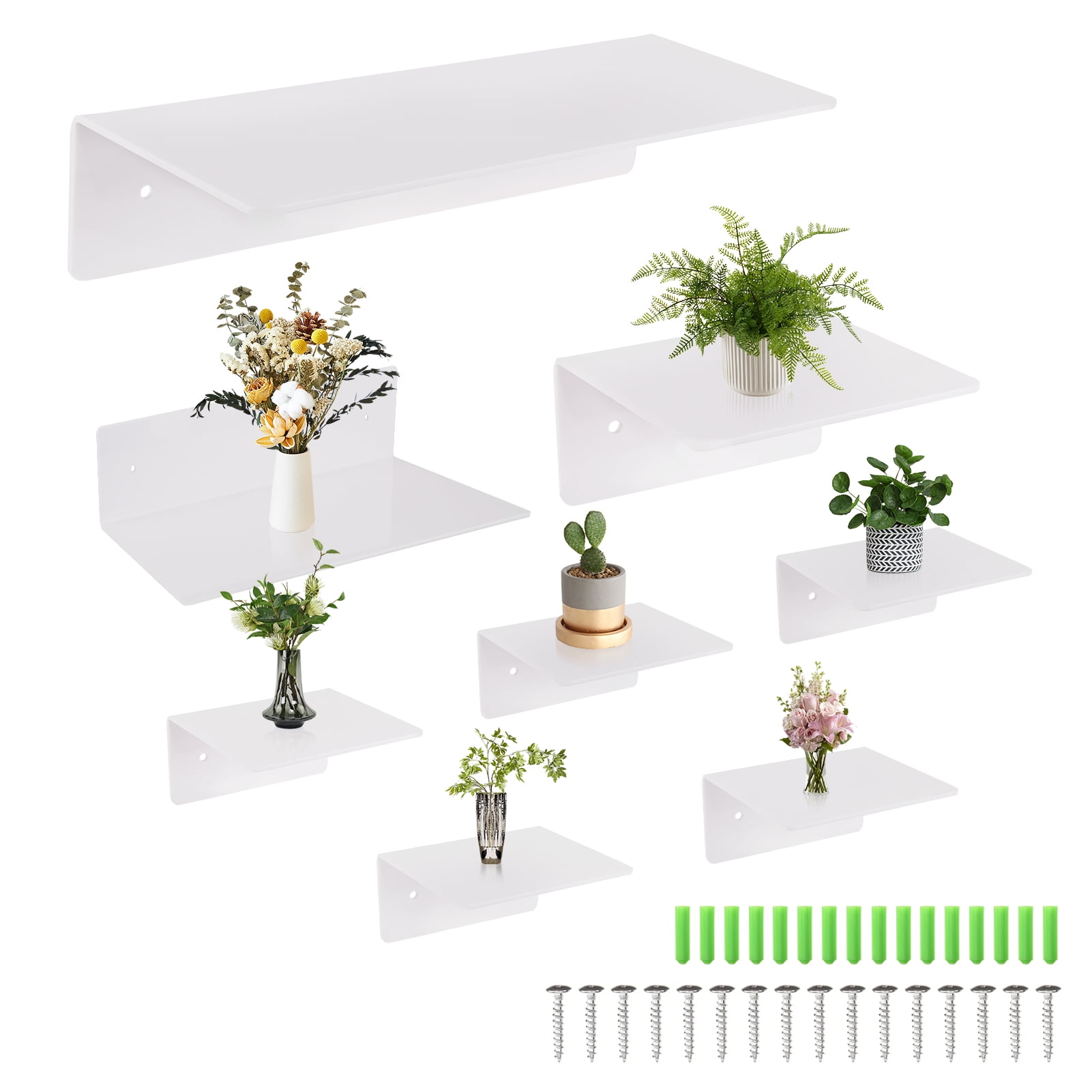 Abaima 8 Pcs Acrylic Floating Wall Shelves, Acrylic Display White Wall