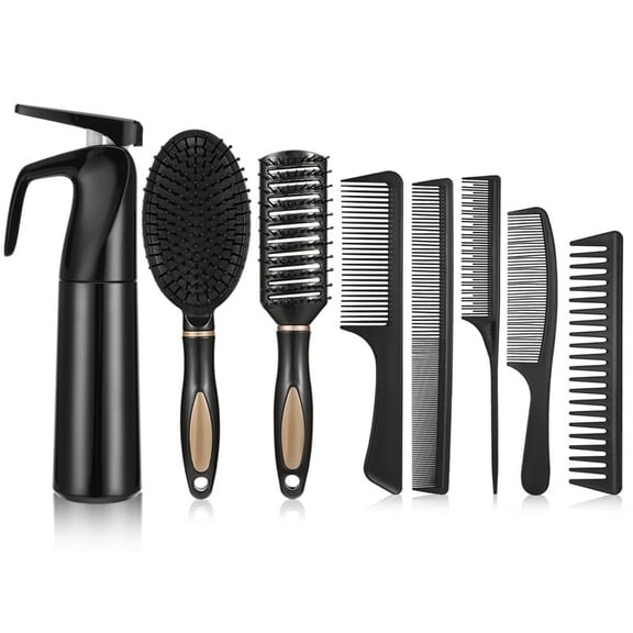 Abaima 8 Pcs Detangling Styling Hair Comb Set - Round & Detangling Brushes with Spray Bottle for Wet/Dry Hair - Styling Kit for Curly/Straight Hair, Home & Salon Use