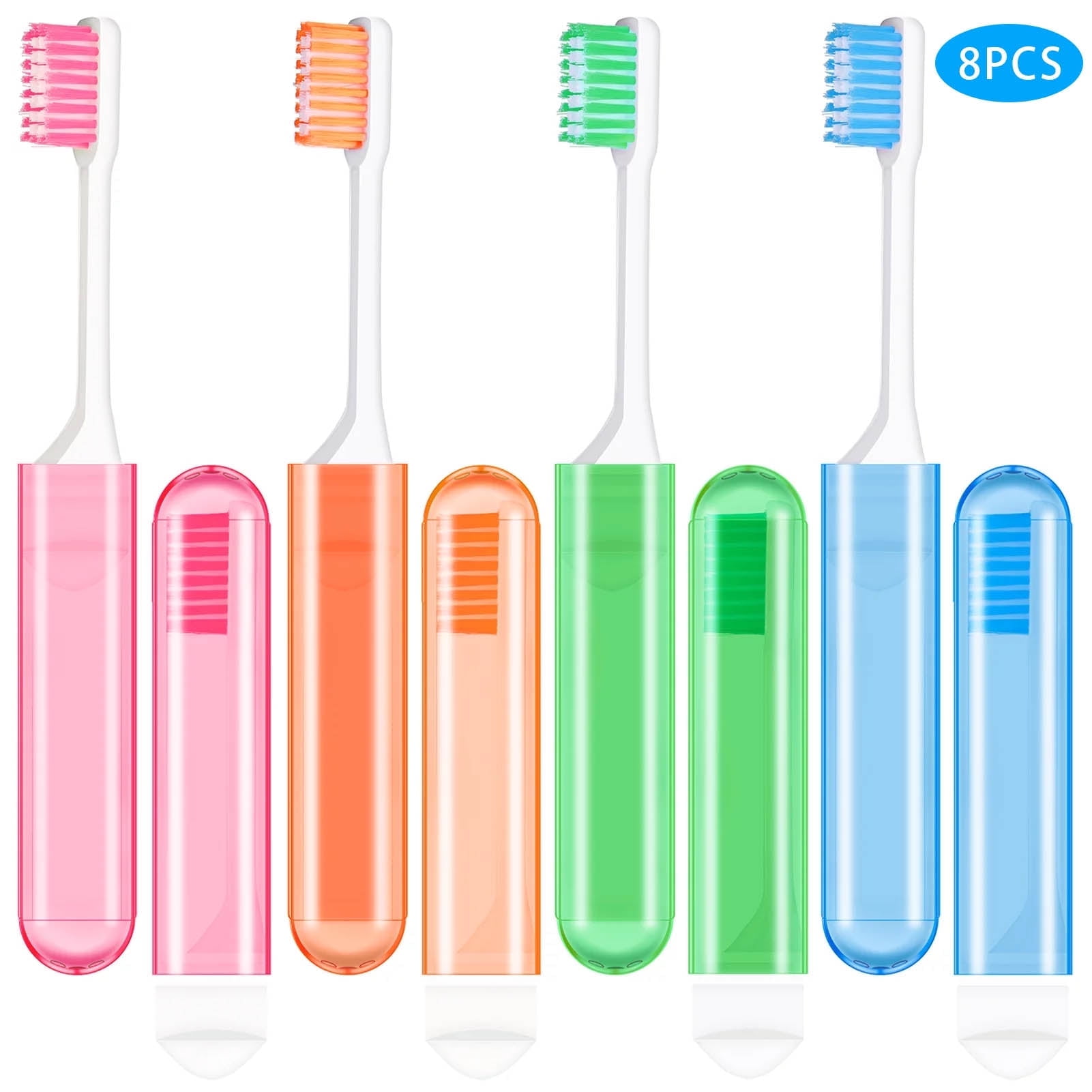 Abaima 8 Pieces Travel Toothbrush, Folding Toothbrush with Waterproof Box, Soft Bristles Potable Travel Size Toothbrush for Travel Camping School Home(4 colors)