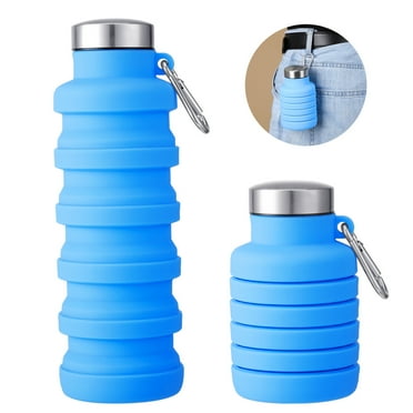 Abaima Collapsible Water Bottle, 17oz BPA Free Silicone Reusable Portable Lightweight Foldable Water Bottles with Carabiner, Portable Leak Proof Sports Water Bottle(Blue-500ML)