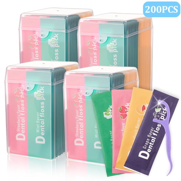 Abaima 200 Count Individually Wrapped Dental Floss Picks for Adults & Kids, Mint Flossers Singles Bag for Travel, Oral Hygiene Essentials for Adults Kids, Office Hotel Restaurant Clean Teeth