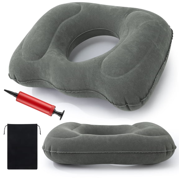 Abaima Inflatable Donut Cushion, Hemorrhoid Pillow with Air Pump , Portable Seat Cushion, Sitting Butt Pillow for Postpartum Sciatica and Coccyx Tailbone Pain Relief, 17.72'' x 15.35'' (Grey)