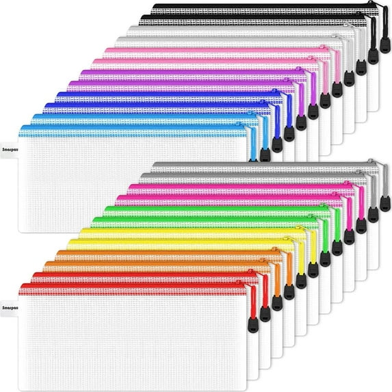 Abaima Mesh Zipper File Pouch,20 Pack 10 Colors 9.3" x 4.7" Small Zipper Pencil Pouches for Organizing,Multipurpose Waterproof Zipper Bags for Travel,Office,School,Puzzle Storage