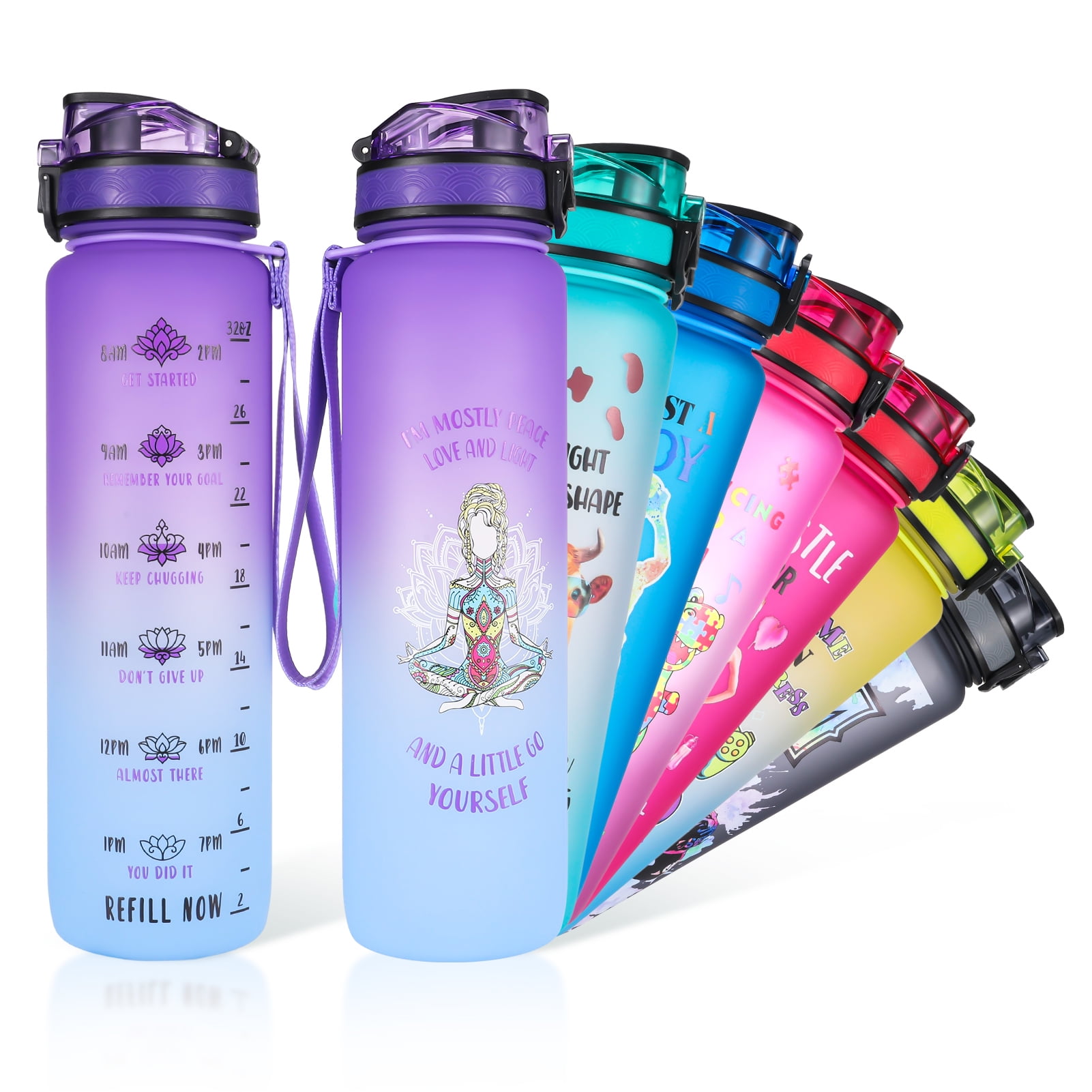Abaima Motivational Water Bottle 32 oz with Time Marker, Yoga Girls Printed Leakproof Water Jug Pilates Sports Lovers Bottle Wide Mouth, Leakproof, BPA Free(Yoga)