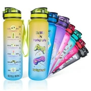 Abaima Motivational Water Bottle 32 oz with Time Marker, Funny Game Printed Leakproof Water Jug with Wide Mouth, Leakproof, BPA Free for Kids