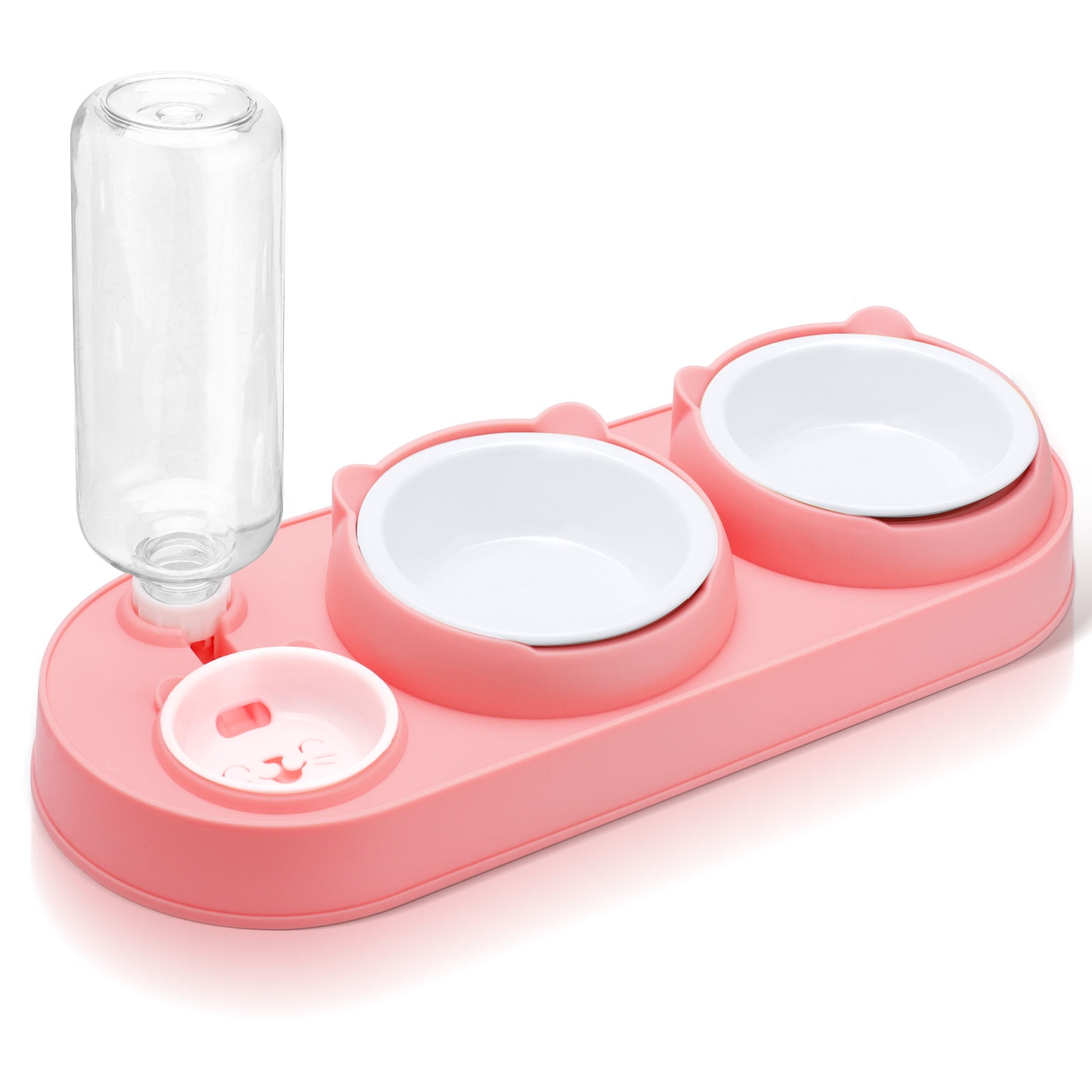Abaima Plastic Raised 3 in 1 Cat Bowl Double Feeders, Tilted Raised Cat
