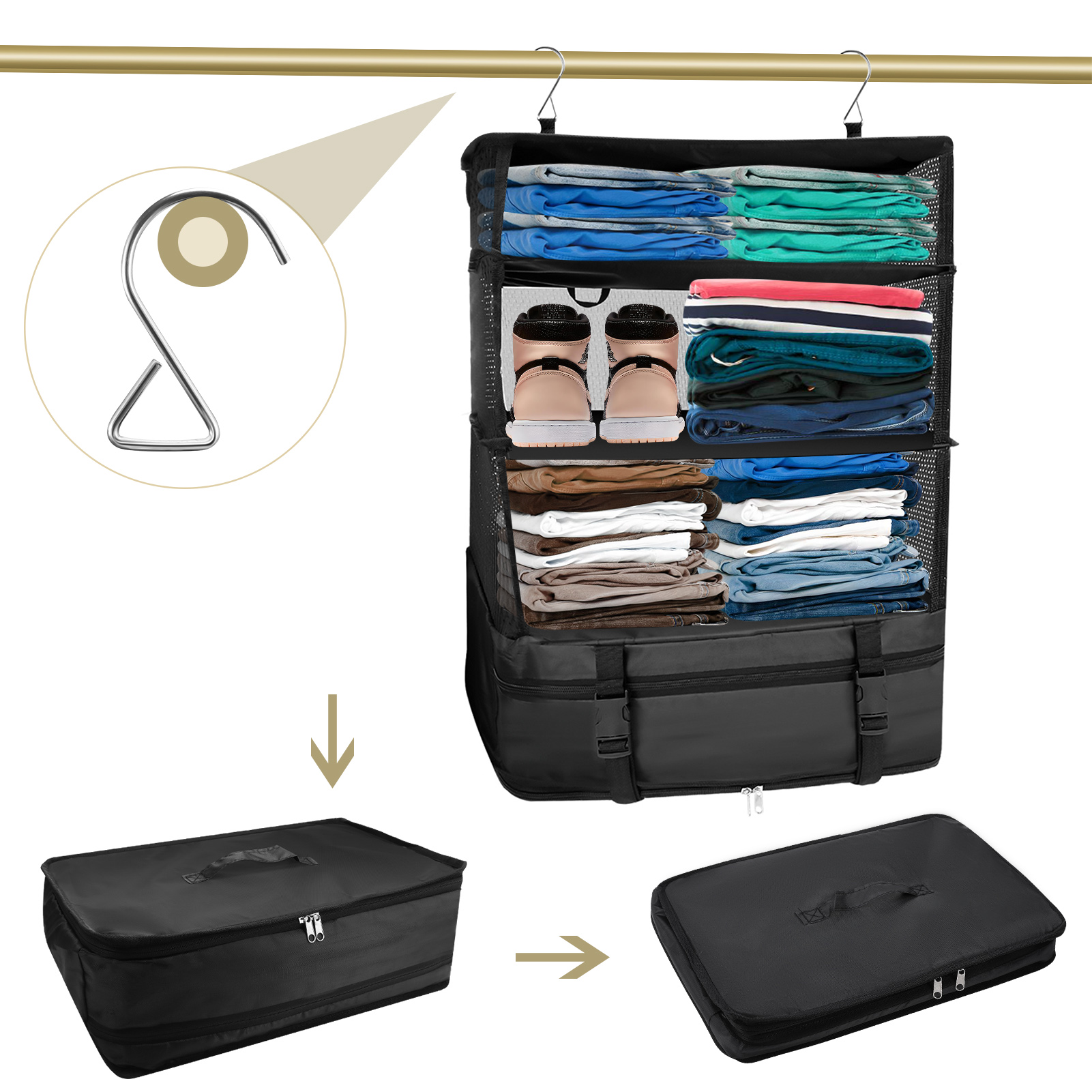 StowNGo Portable Hanging Travel Shelves, Small, from Grand Fusion