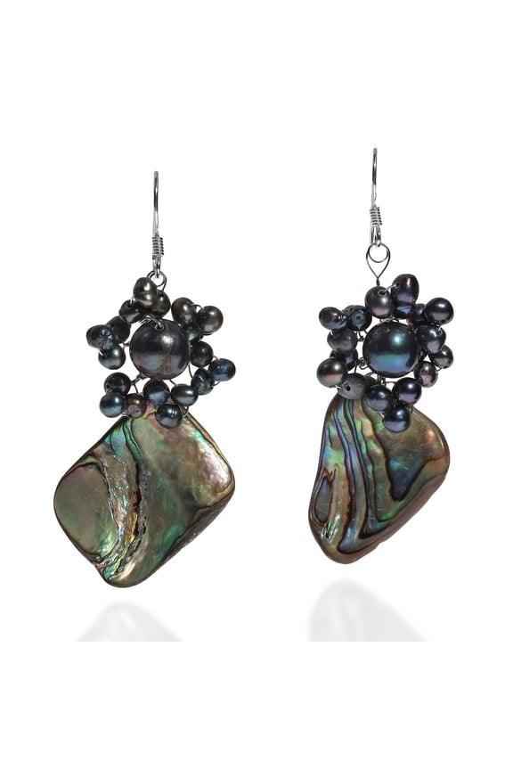 Abalone & Black Pearls .925 Silver Earrings