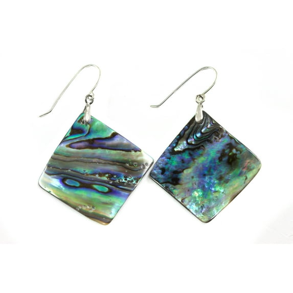 Abalone Earrings Paua Shell Peacock Blue Green Simple Triangle MOP Drops Sterling Silver Spyglass Designs