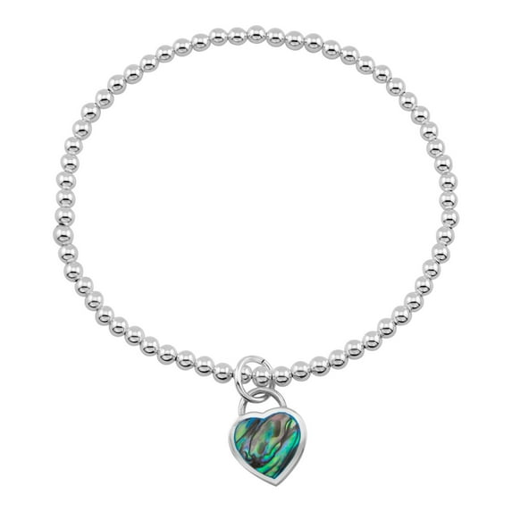 Abalone Heart Pendent 925 Sterling Silver Balls Bracelet