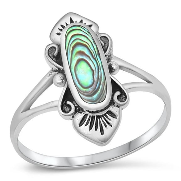 Abalone Long Oval Flower Ring .925 Sterling Silver Band Jewelry Female Male Unisex Size 10