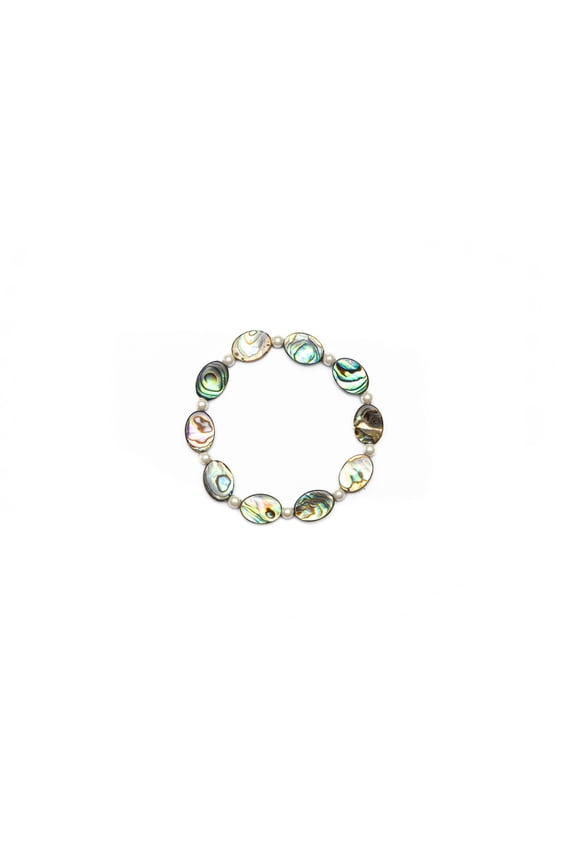 Abalone Ovals, and White Magnetic Hematite Rounds Bracelet 7