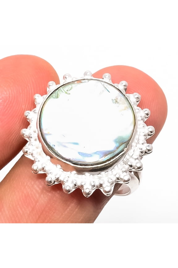 Abalone Paua Shell - Australia 925 Sterling Silver Handmade Ring s.9 W2496, Christmas Gift, Gemstone Silver Jewelry, Abalone Shell Ring, New Year Sale