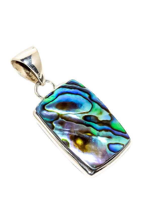 Abalone Paua Shell Solid 925 Sterling Silver Pendant Size 1.89"Natural Pendant, Blue Pendant, 925 Silver Pendant, Abalone Shell Pendant, Cushion Penda