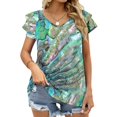 thumbnail image 1 of Abalone Print Lotus Leaf Neck T-Shirt Long Sleeve T-Shirts For Women Spring And Autumn Tee Ocean Sea Shells Abalone Patterns, 1 of 3