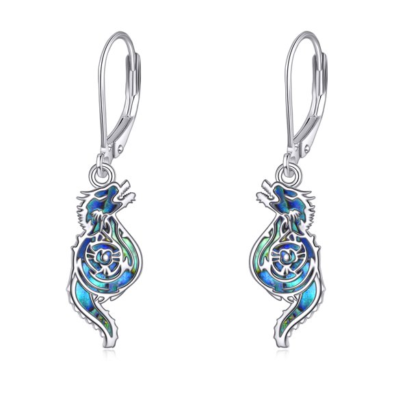 Abalone Shell 925 Sterling Silver Dangle Earrings Lightweight Filigree Dangle Drop Earrings for Women (Dragon)